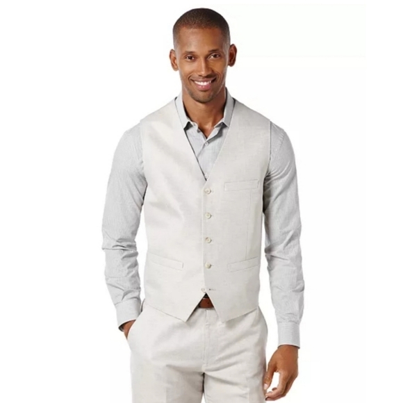 Perry Ellis Big & Tall Slim Fit Linen Blend Vest - Picture 1 of 13